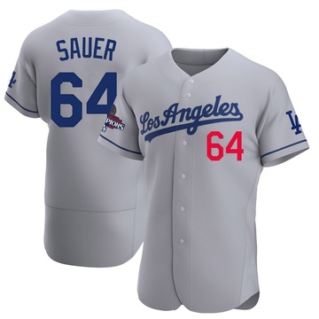 Matt Sauer Men's Authentic Los Angeles Dodgers Gray Away Official 2024 World Series Champions Jersey