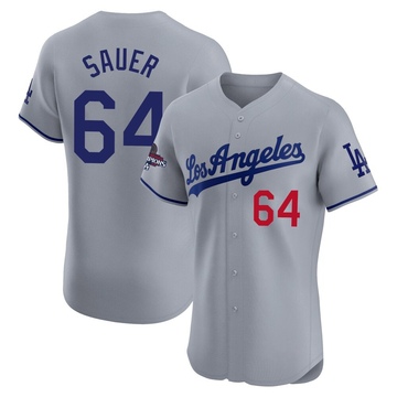 Matt Sauer Men's Elite Los Angeles Dodgers Gray Road World Series Champions Jersey