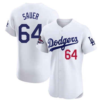 Matt Sauer Men's Elite Los Angeles Dodgers White Home World Series Champions Jersey
