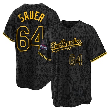 Matt Sauer Men's Replica Los Angeles Dodgers Black Snake Skin City 2024 World Series Champions Jersey