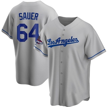 Matt Sauer Men's Replica Los Angeles Dodgers Gray Road 2024 World Series Champions Jersey
