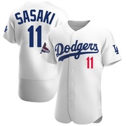Roki Sasaki Men's Authentic Los Angeles Dodgers White Home Official 2024 World Series Champions Jersey