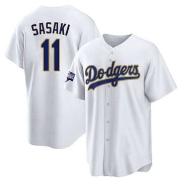 Roki Sasaki Men's Replica Los Angeles Dodgers White/Gold 2021 Gold Program Player Jersey