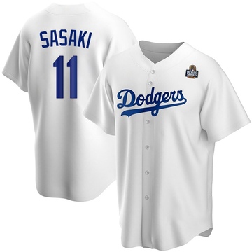 Roki Sasaki Men's Replica Los Angeles Dodgers White Home 2024 World Series Jersey
