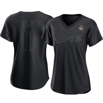 Roki Sasaki Women's Authentic Los Angeles Dodgers Black Pitch Fashion 2024 World Series Jersey