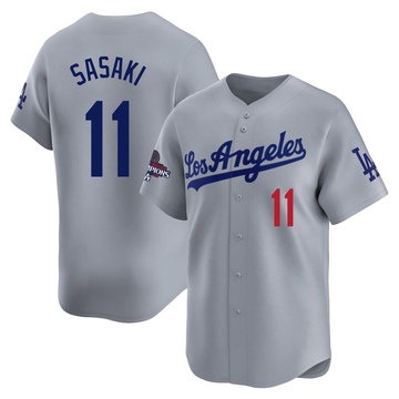 Roki Sasaki Youth Limited Los Angeles Dodgers Gray Away World Series Champions Jersey